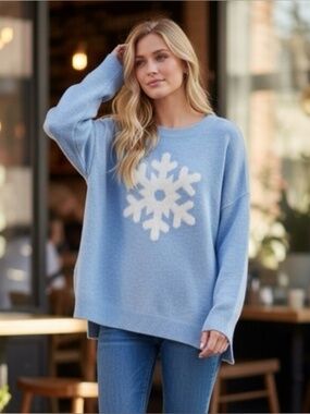 NWT Vince Camuto Women's XL Warm Cozy Snowflake Holiday Sweater Baby Blue Soft